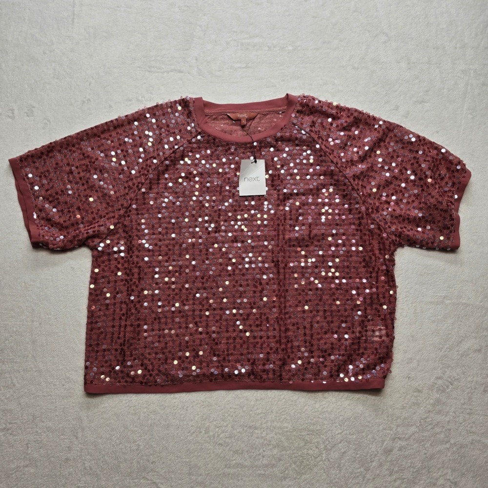 Next Sequin Top‎ Boho Glam Party Blush Pink Women's Size 8